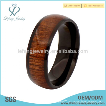 Nueva llegada de titanio negro y anillos de madera para los hombres, anillos de inlay de madera para los hombres